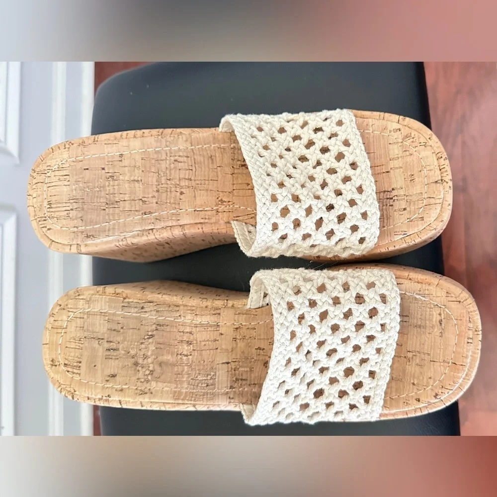 Women's Cream Woven Platform Wedge Sandals